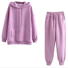New Tracksuit Women Elegant Solid Suits Fleece Warm Hoodies