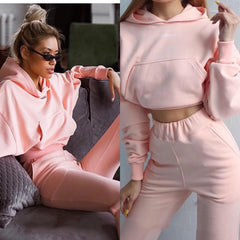 New Tracksuit Women Elegant Solid Suits Fleece Warm Hoodies