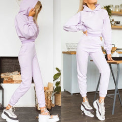 New Tracksuit Women Elegant Solid Suits Fleece Warm Hoodies