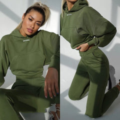 New Tracksuit Women Elegant Solid Suits Fleece Warm Hoodies