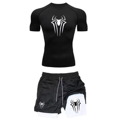 Men's Workout Compression Set Y2K Spider Gym Tshirts