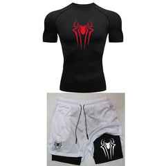 Men's Workout Compression Set Y2K Spider Gym Tshirts