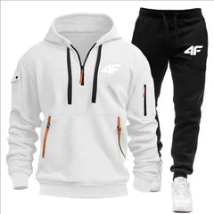 Men's tracksuit zipper hood multi-pocket and protective pants