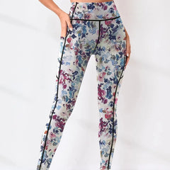 Printed women's high waistband pocket fitness pants