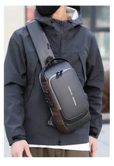 Men's Anti theft Lock Chest Bag with USB Charging Shoulder Strap