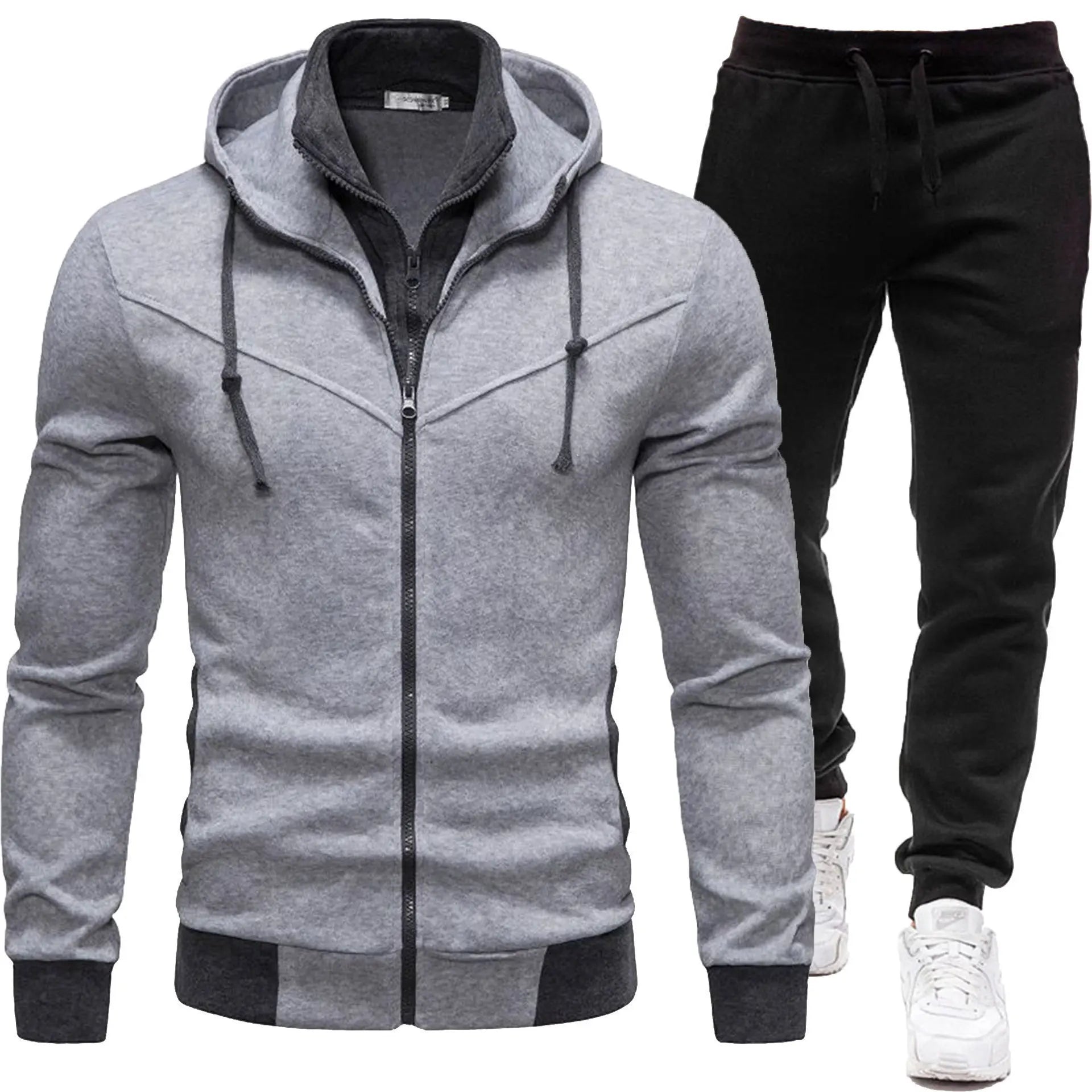 Autumn and winter sports splicing men's jacket casual set