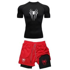 Men's Workout Compression Set Y2K Spider Gym Tshirts