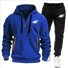 Men's tracksuit zipper hood multi-pocket and protective pants