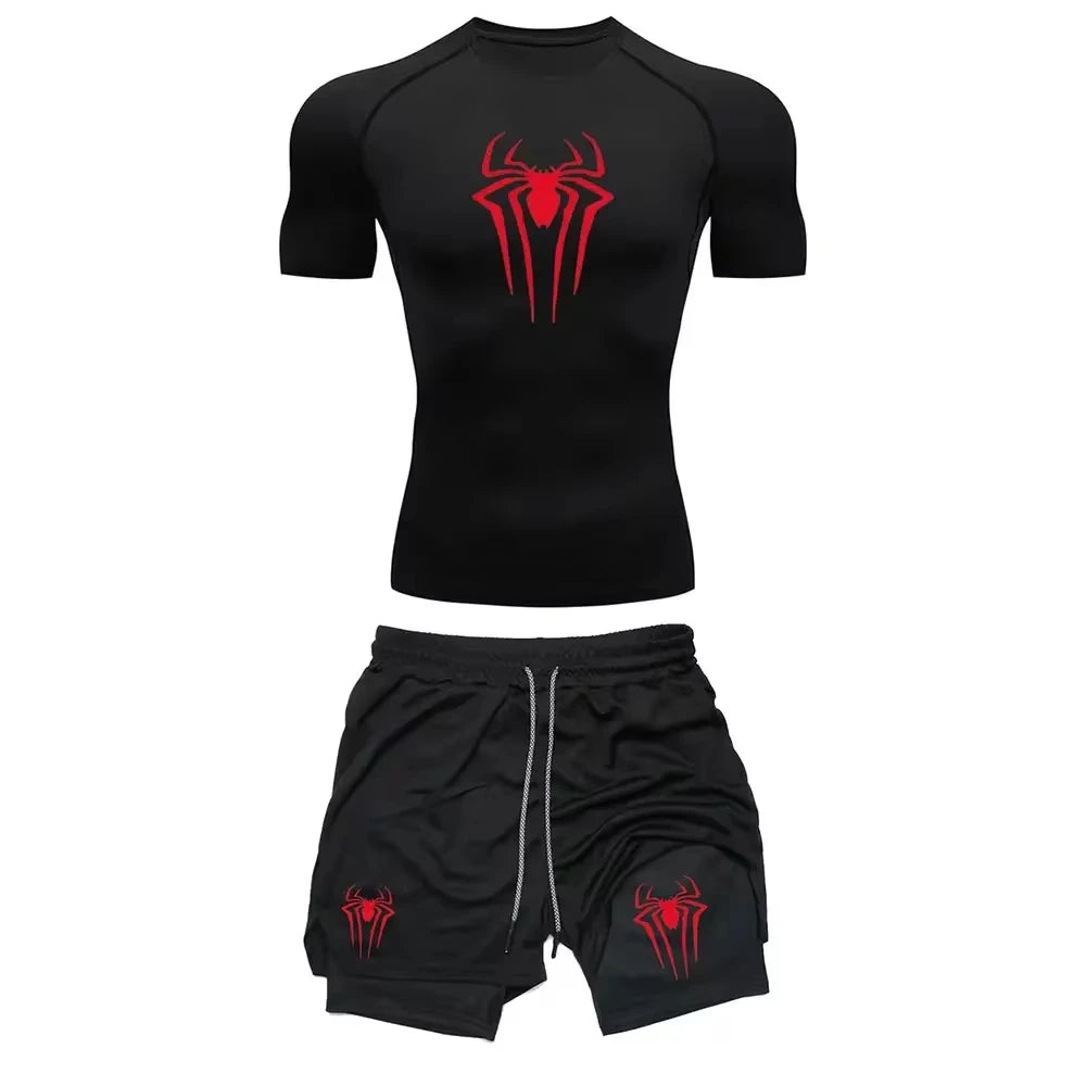 Men's Workout Compression Set Y2K Spider Gym Tshirts