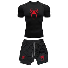 Men's Workout Compression Set Y2K Spider Gym Tshirts
