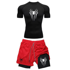 Men's Workout Compression Set Y2K Spider Gym Tshirts