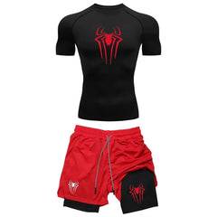 Men's Workout Compression Set Y2K Spider Gym Tshirts