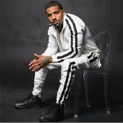 Spring and Autumn Men's Cardigan Striped Set