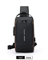 Men's Anti theft Lock Chest Bag with USB Charging Shoulder Strap