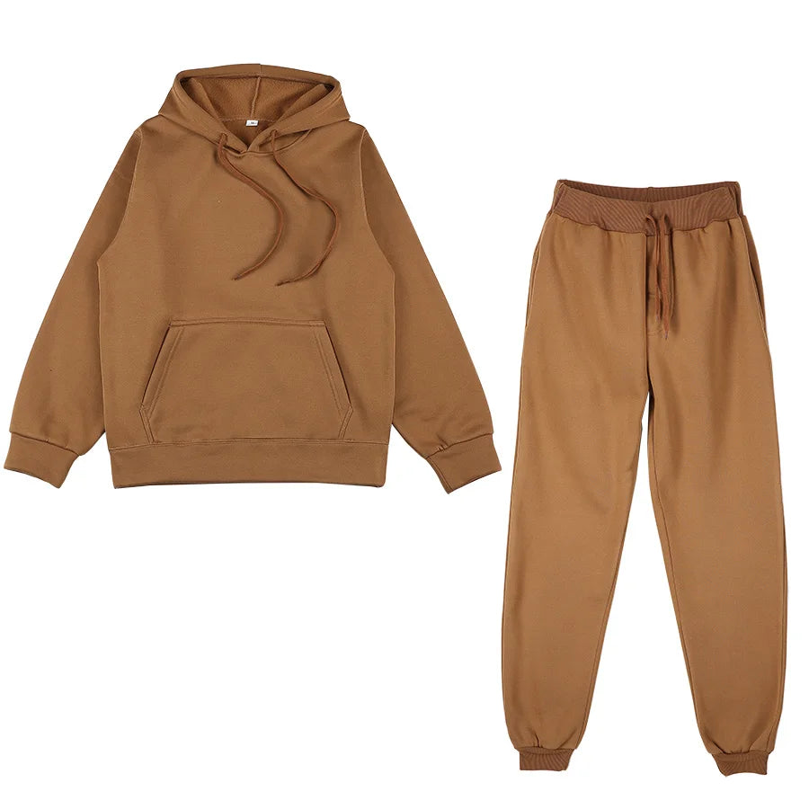 New Tracksuit Women Elegant Solid Suits Fleece Warm Hoodies