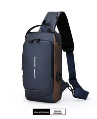 Men's Anti theft Lock Chest Bag with USB Charging Shoulder Strap