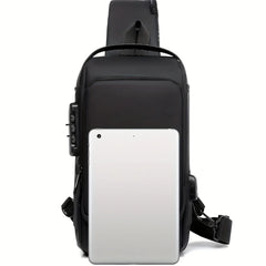 Men's Anti theft Lock Chest Bag with USB Charging Shoulder Strap