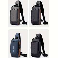 Men's Anti theft Lock Chest Bag with USB Charging Shoulder Strap
