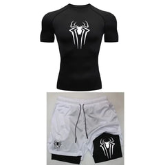 Men's Workout Compression Set Y2K Spider Gym Tshirts