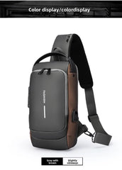 Men's Anti theft Lock Chest Bag with USB Charging Shoulder Strap