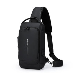 Men's Anti theft Lock Chest Bag with USB Charging Shoulder Strap