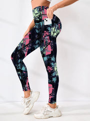 Printed women's high waistband pocket fitness pants