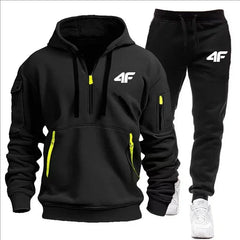 Men's tracksuit zipper hood multi-pocket and protective pants