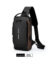 Men's Anti theft Lock Chest Bag with USB Charging Shoulder Strap