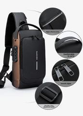 Men's Anti theft Lock Chest Bag with USB Charging Shoulder Strap