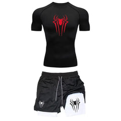 Men's Workout Compression Set Y2K Spider Gym Tshirts