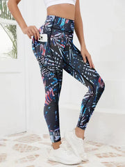 Printed women's high waistband pocket fitness pants