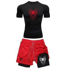 Men's Workout Compression Set Y2K Spider Gym Tshirts