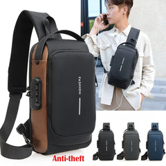 Men's Anti theft Lock Chest Bag with USB Charging Shoulder Strap
